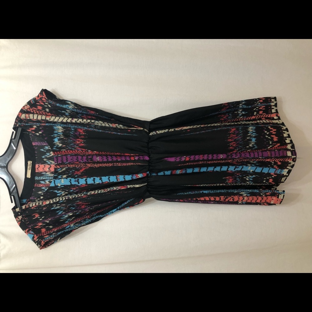 Black multi dress with attached ribbon belt